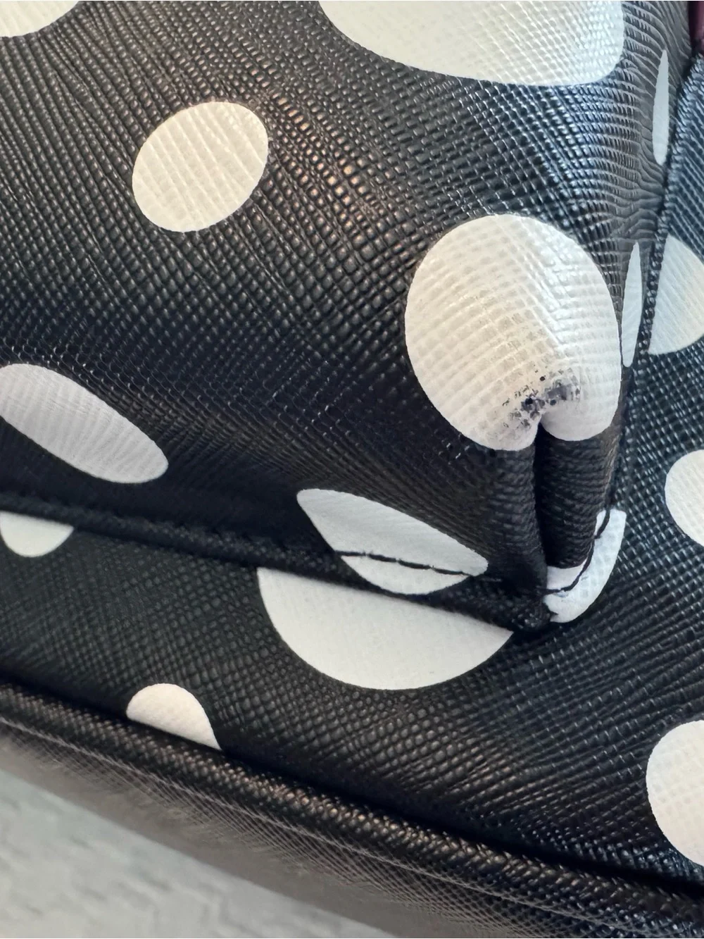 Loungefly Disney Black White Polka Dot Mini Backpack with Burgundy Bow